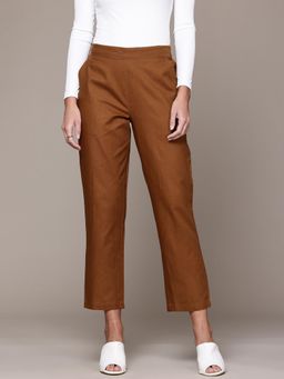 Twenty Dresses by Nykaa Fashion - Womens Rust Cropped Cotton Casual Trouser