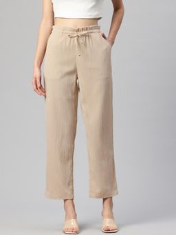 Twenty Dresses by Nykaa Fashion - Womens Beige Textured Wide Leg Trouser