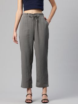 Twenty Dresses by Nykaa Fashion - Womens Grey Textured Wide Leg Trouser