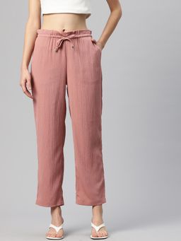 Twenty Dresses by Nykaa Fashion - Womens Pink Textured Wide Leg Trouser