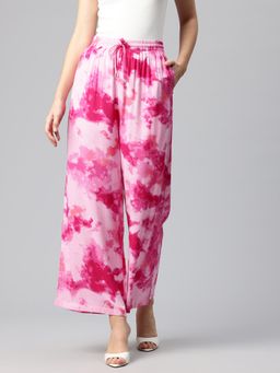 Twenty Dresses by Nykaa Fashion - Womens Pink Wide Leg Printed Trouser