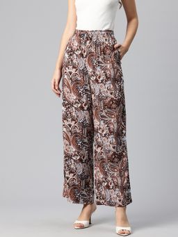 Twenty Dresses by Nykaa Fashion - Womens Brown Wide Leg Printed Trouser