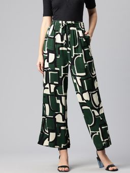 Twenty Dresses by Nykaa Fashion - Womens Green Wide Leg Printed Trouser