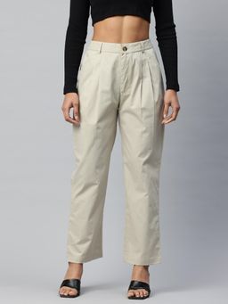 Twenty Dresses by Nykaa Fashion - Womens Beige Double Pleated Korean Pant