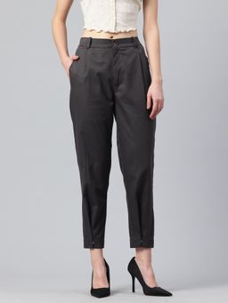Twenty Dresses by Nykaa Fashion - Womens Solid Black Tapered Fit Pleated Trouser