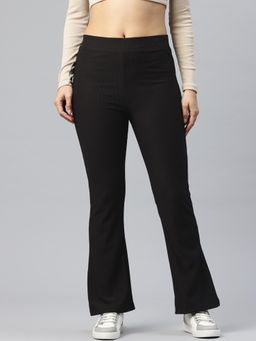 Twenty Dresses by Nykaa Fashion - Womens Ribbed Black Flared Trouser