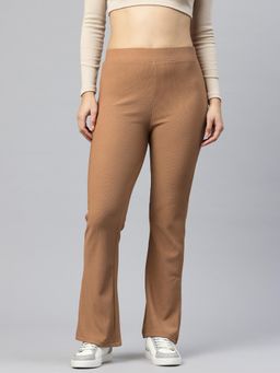 Twenty Dresses by Nykaa Fashion - Womens Ribbed Coffee Brown Flared Trouser