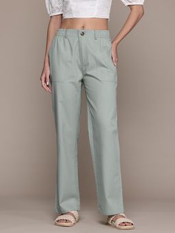 Twenty Dresses by Nykaa Fashion - Womens Solid Sea Green Flat Front High Rise Pant