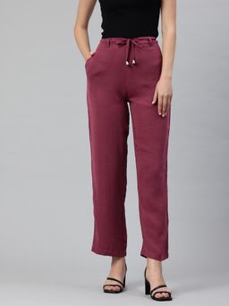 Twenty Dresses by Nykaa Fashion - Womens Solid Wine Straight Leg Flared Trouser