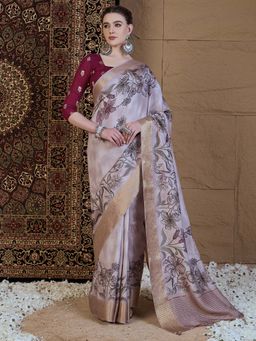 Akhilam - Women Viscose Silk Mauve Printed Designer Saree with Unstitched Blouse