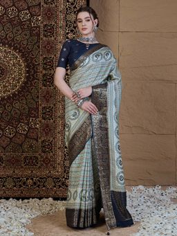 Akhilam - Women Viscose Silk Light Blue Printed Designer Saree with Unstitched Blouse