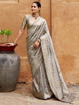 Akhilam - Women Silk Blend Grey Woven Design Designer Saree with Unstitched Blouse