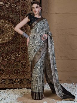 Akhilam - Women Viscose Silk Beige Printed Designer Saree with Unstitched Blouse