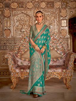Elora - Soft Georgette butta Weaving banarasi Saree (Light Green)