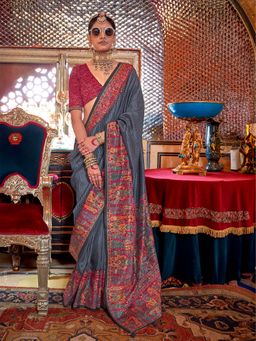 Elora - Soft Silk Stripes & Pashmina Printed Saree (Navy Blue)