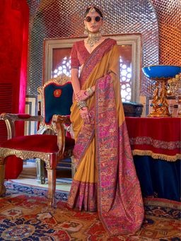 Elora - Soft Silk Stripes & Pashmina Printed Saree (Mustard)