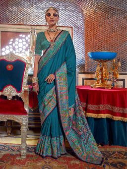 Elora - Soft Silk Stripes & Pashmina Printed Saree (Rama Green)