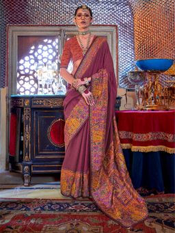 Elora - Soft Silk Stripes & Pashmina Printed Saree (Maroon)