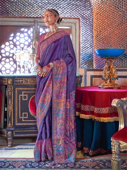 Elora - Soft Silk Stripes & Pashmina Printed Saree (Purple)