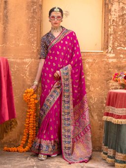 Elora - Soft Silk Butta & Pashmina Printed Saree (Rani Pink)