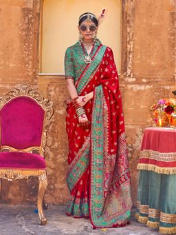 Elora - Soft Silk Butta & Pashmina Printed Saree (Red)