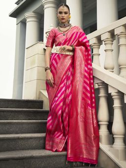 Akhilam - Women Silk Blend Pink Woven Design Designer Saree with Unstitched Blouse