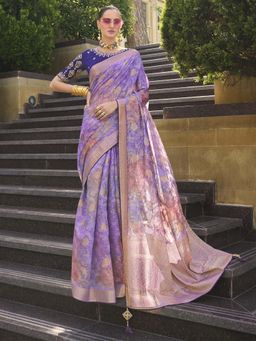 Akhilam - Women Jacquard Lavendar Woven Design Designer Saree with Unstitched Blouse