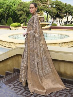 Akhilam - Women Jacquard Grey Woven Design Designer Saree with Unstitched Blouse