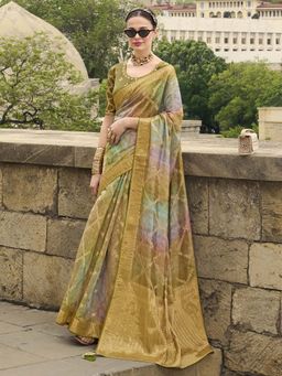Akhilam - Women Jacquard Olive Woven Design Designer Saree with Unstitched Blouse