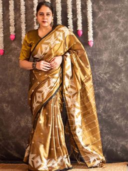 Sundarii - Peeli Dor Tissue Saree with Unstitched Blouse