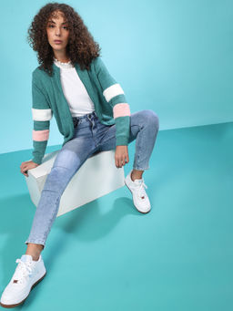 Campus Sutra - Teal Women Solid Stylish Casual Sweatshirts