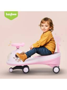 BAYBEE - Light Pink Astro Baby Swing Car - 360degree Steering LED Lights & Music