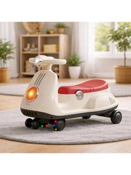 BAYBEE - Cream Gliddo Baby Swing Car - 360degree Steering LED Lights & Music