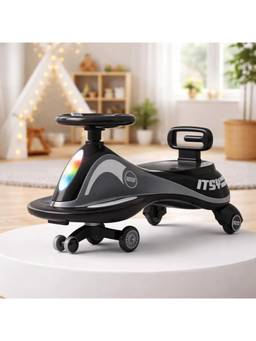BAYBEE - Black Pluto Baby Swing Car - RGB Lights Music & Backrest