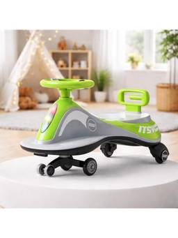 BAYBEE - Green Pluto Baby Swing Car - RGB Lights Music & Backrest