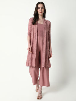 SHOWOFF - Women Mauve Solid Jumpsuit with Shrug (Set of 2)