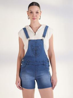 SHOWOFF - Women Solid Blue Denim Dungaree