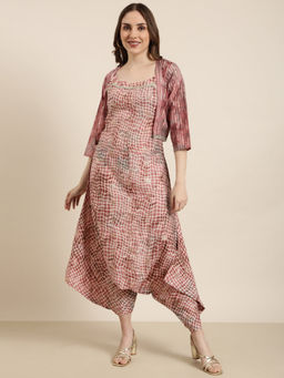 SHOWOFF - Women Peach Printed Jumpsuit with Shrug (Set of 2)