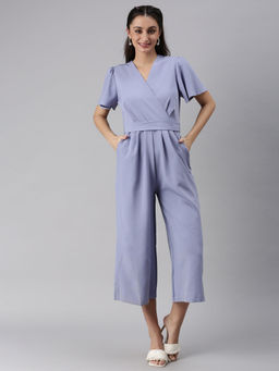 SHOWOFF - Women V-Neck Purple Solid Jumpsuit