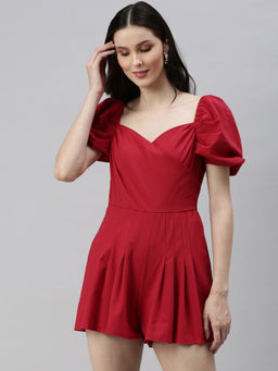 SHOWOFF - Women Sweetheart Neck Red Solid Playsuit