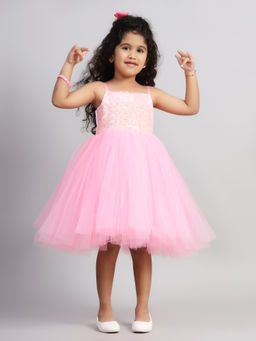 Toy Balloon Kids - Pink Knee Length Girls Party Wear Dress