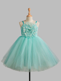 Toy Balloon Kids - Sea Green Knee Length Girls Party Wear Dress