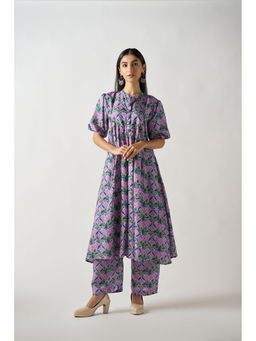 Sukruti Design - Mid Night Blue and Pink Printed Kurta with Pant (Set of 2)