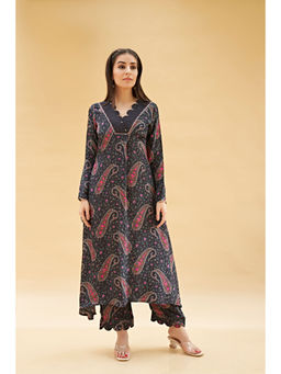 Sukruti Design - Black V-Neck Paisley Printed Kurta with Pant (Set of 2)