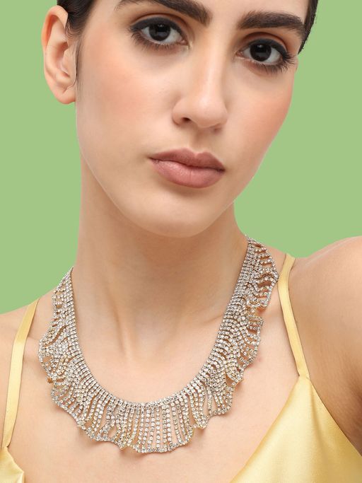 Sohi Gold Plated Party Designer Stone Statement Necklace For Women