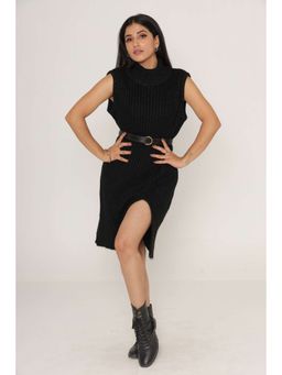 KASMA - Stylish Black Stripped Woollen Sweater Dress For Women