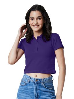 The Souled Store - Solids Vibrant Purple Cropped Polos for Women