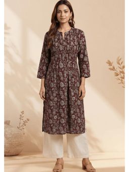 PANCHRANGA - Maroon Mehraz Floral Pintuck Cotton Kurta