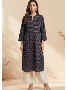 PANCHRANGA - Navy Blue Noorika Pintuck Cotton Kurta