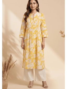 PANCHRANGA - Yellow Sunhara Pintuck Bloom Cotton Kurta
